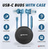 Sentry OSE450 Blue Headphones, In-Ear Earbuds with Wired USB-C Connection, Inline Volume Controller & Microphone