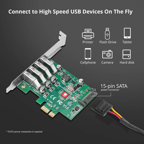 SIIG Dual Profile USB 3.0 4-Port PCIe 2.0 Host Expansion Card Adapter for Windows Desktop PC