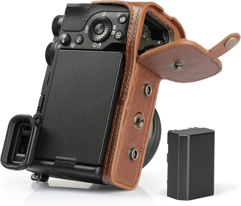 MegaGear Genuine Leather Camera Case for Sony Alpha a6700 (16-50mm) - Stylish Protective Brown Case