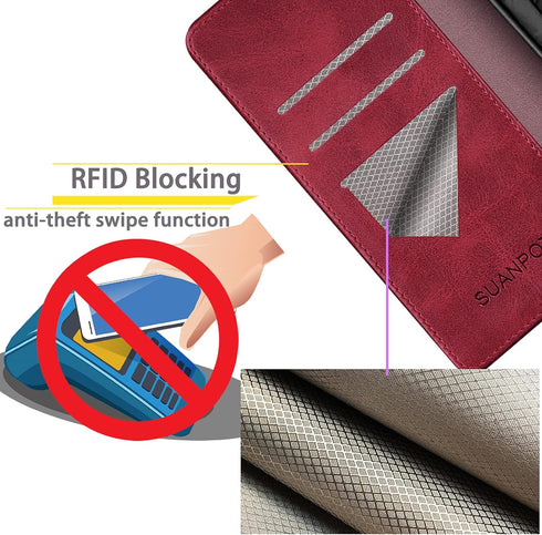 SUANPOT Leather Wallet Case for Samsung Galaxy S22, RFID Blocking Flip Folio Book, Shockproof Cover for Men Women (Red)