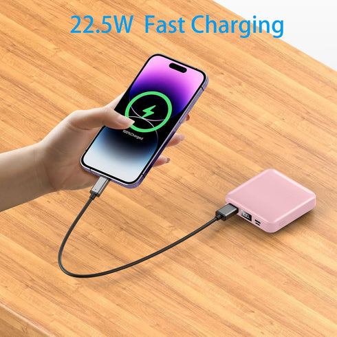 Portable Charger with Built-in Cable, 12000mAh 22.5W Fast Charging Power Bank, USB C Input/Output with Smart LED Display