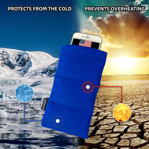 Blue Thermal Phone Case for iPhone & Samsung Galaxy: Prevents Overheating, Freezing & Extends Battery Life Outdoors.