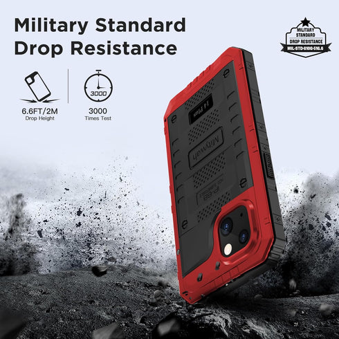 Mitywah Waterproof Case for iPhone 14 Plus - Heavy Duty Shockproof with Built-in Screen Protector, Red