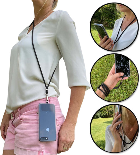 Black Universal Cell Phone Lanyard with Adjustable Strap - Phone Necklace for All Smartphones, Multipurpose Design,