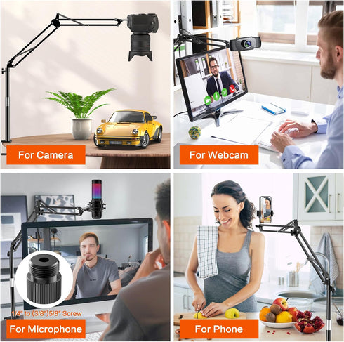 Taisioner Overhead Camera Mount Phone Holder for TikTok Live Streaming Desk Stand Flexible Camera Arm Tabletop Mount