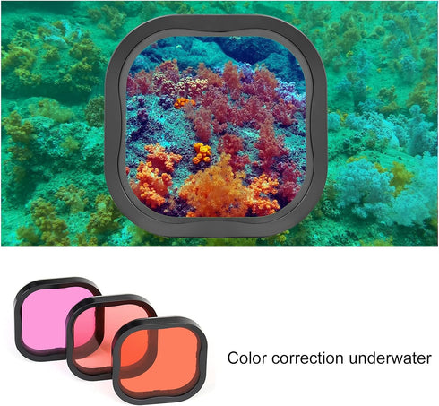 Waterproof Dive Case with Filters for GoPro Hero 9 10 11 12 Black, 60m Underwater Housing with Red, Snorkel, Magenta