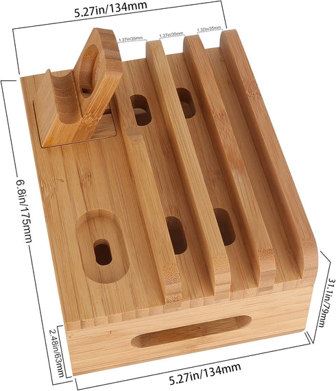 Bamboo Wood Desktop Organizer Charging Docking Station Charger Holder Cradle Charge Stand compatible with iPhone 13 12