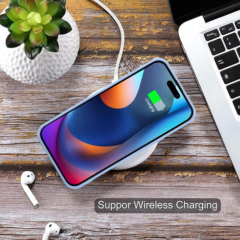 MZELQ Silicone Case for iPhone 15 Pro, Card Holder Camera Protection Cover + Screen Protector, Purple