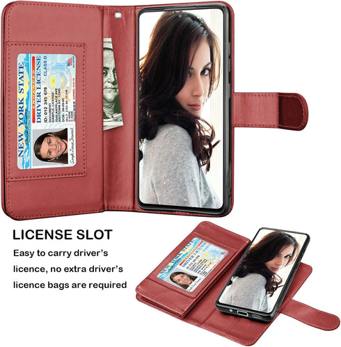 Njjex Galaxy S20 FE 5G Case, Wallet Case for Samsung S20 Fan Edition, 9 Card Slots, Wine Red