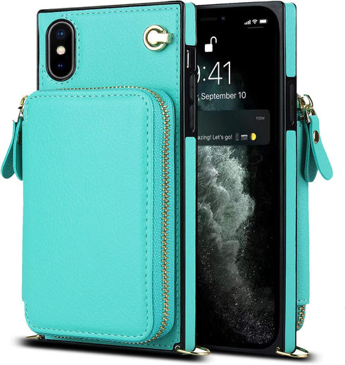 Asuwish Phone Case for iPhone Xs Max Wallet Cover with Tempered Glass Screen Protector and Zipper Card Holder