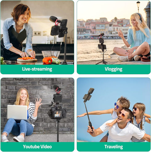 Smartphone Video Vlogging Kit with LED Light, Phone Holder, Microphone, Tripod, Carry Bag for iPhone/Android