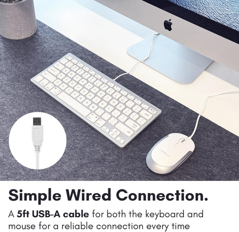 Macally USB Wired Keyboard and Mouse Combo for Mac & PC, Compact Small Keyboard for MacBook Pro/Air