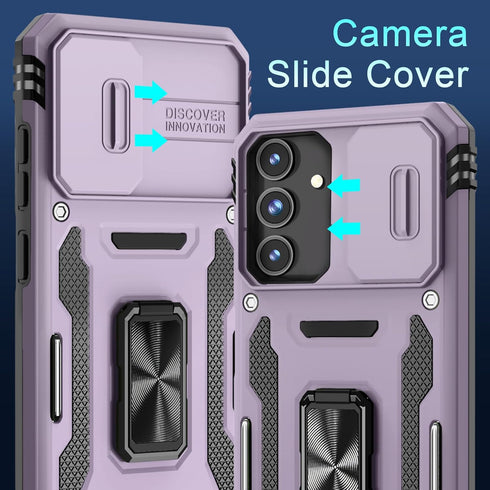 DEERLAMN Galaxy S24 Case - Deep Purple, Military Grade Shockproof, Slide Camera Cover, Screen Protector, Rotated Ring