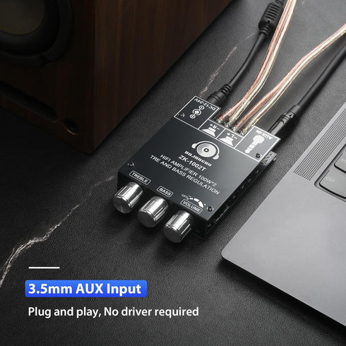 ZK-1002T 2.0 100W+100W TPA3116 Channel Bluetooth Amplifier Board Hi-Fi Stereo Amp with Antenna, Bluetooth and AUX Input