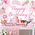 Bcuuipo 7x5ft Spa Party Happy Birthday Backdrop Pink Beauty Makeup Slumber Pajama Sleepover Background for Girls