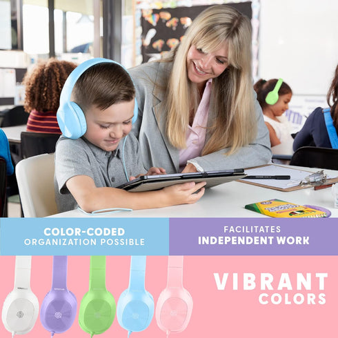 Sonitum Bulk Kids Headphones for School - 5-Pack On-Ear 3.5mm Wired Headphones with Microphones