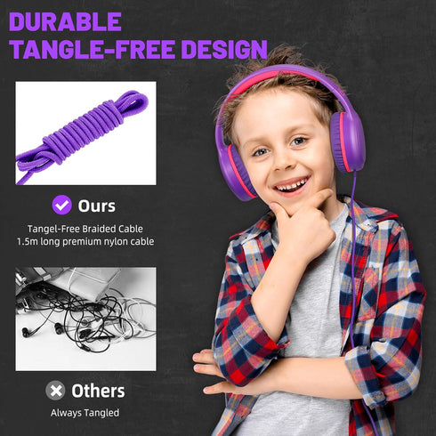 U2 Wired Headphones for Kids Girls - Lightweight Foldable for School, Airplane, Compatible with PC, Laptop, Tablet,