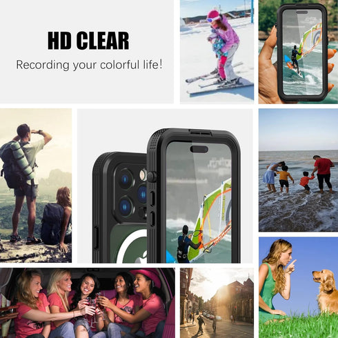 iPhone 14 Pro Max Waterproof Case with Screen Protector, Heavy Duty Protection Magnetic Case, Black