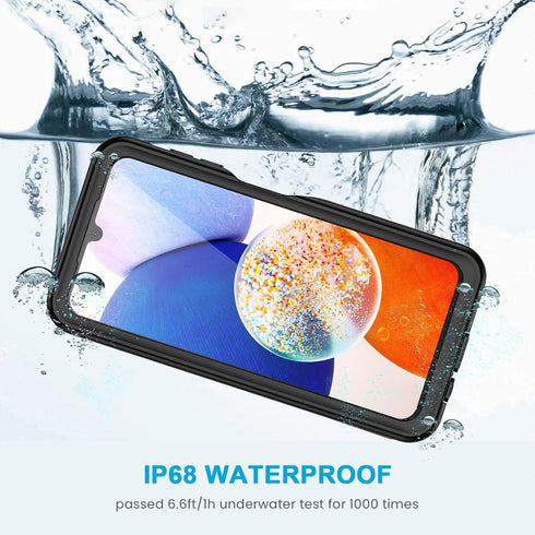 Lanhiem Samsung Galaxy A14 5G Case, IP68 Waterproof Dustproof, Built-in Screen Protector, Rugged Full Body Shockproof Protective Cover, Black/Clear