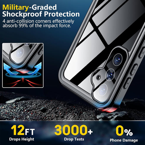 SPIDERCASE Waterproof Case for Samsung Galaxy S23 FE, Military Shockproof, Black