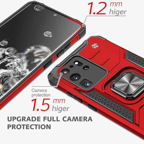 Anqrp Galaxy S20 Ultra Case, Military Grade Protective Phone Cover with Enhanced Metal Ring Kickstand, Red