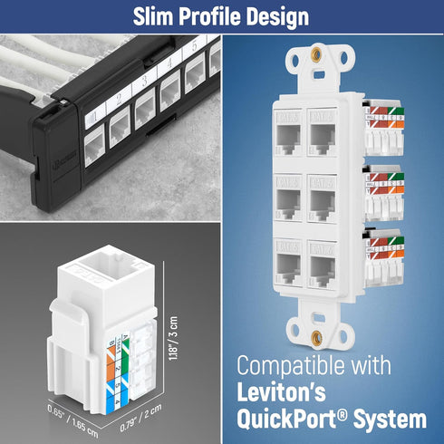 Everest Media Solutions 90° Angled CAT6A Keystone Jack, Slim Profile RJ45 Ethernet Connector, 20-Pack