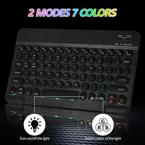 Ultra-Slim Bluetooth Keyboard and Mouse, Portable Mini Wireless Keyboard with 7-Color Backlit for iOS Android Windows
