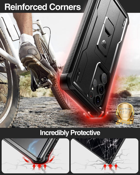 Dexnor Samsung Galaxy S22 Ultra Case, Built-in Screen Protector and Kickstand, Heavy Duty Protection
