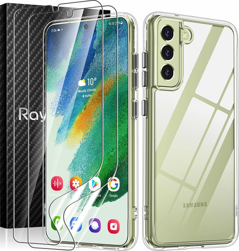 Rayboen Crystal Clear Hybrid Case for Samsung Galaxy S21 FE 5G with 2X Soft Screen Protector, Slim Shockproof Cover.
