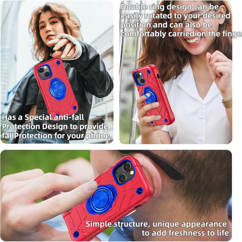 KCJ iPhone 13 & 14 Case - Shockproof, Military Grade Drop Protection, 6.1" with 2 Screen Protectors (Red+Blue)