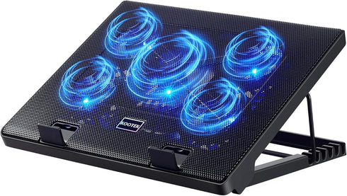 Kootek Laptop Cooling Pad | 5 Quiet Fans for 12"-17" Laptops | Height Adjustable Cooling Stand