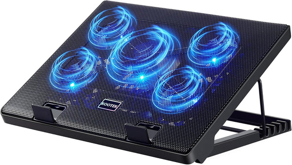 Kootek Laptop Cooling Pad | 5 Quiet Fans for 12"-17" Laptops | Height Adjustable Cooling Stand