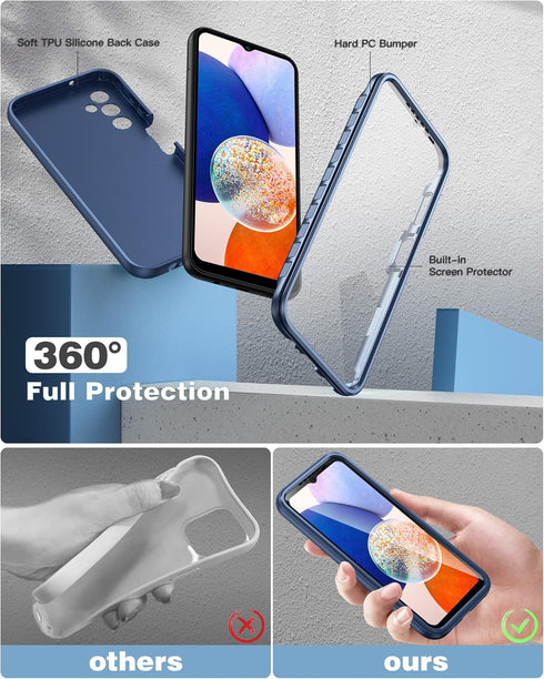 FNTCASE Shockproof Silicone Protective Phone Case for Samsung Galaxy A14-5G, Slim Dual Layer Rugged, Navy Blue