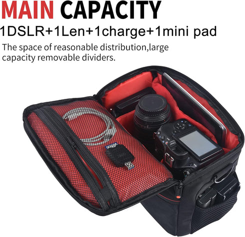 FOSOTO DSLR Camera Shoulder Bag Case Compatible for Canon EOS Rebel T7 T6 T8i SL3 T100 2000D 4000D 60D 80D 750D 90D 5D
