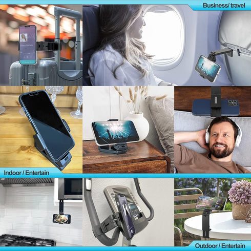 BEYOND CELL Travel Essentials for Flying, Universal Seat Back Tray Table Hands Free Phone Clip Holder, Travel Must Haves Adjustable Pocket Size Compatible with iPhone and Android