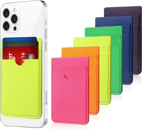 Weewooday 6 Pieces Phone Card Pocket Holder, PU Leather Cell Phone Card Pocket for Back of Phone