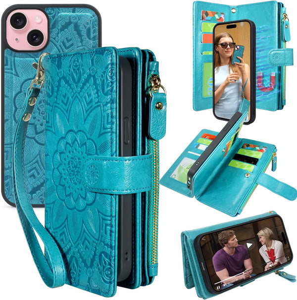 Harryshell Wallet Case for iPhone 14 / iPhone 13 6.1 inch 5G, Detachable Magnetic Cover with Zipper Cash Pocket