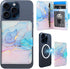 HAOPINSH for MagSafe Wallet Magnetic Card Holder, Pink Blue Marble Pattern Detachable Adjustable Flip Leather Kickstand