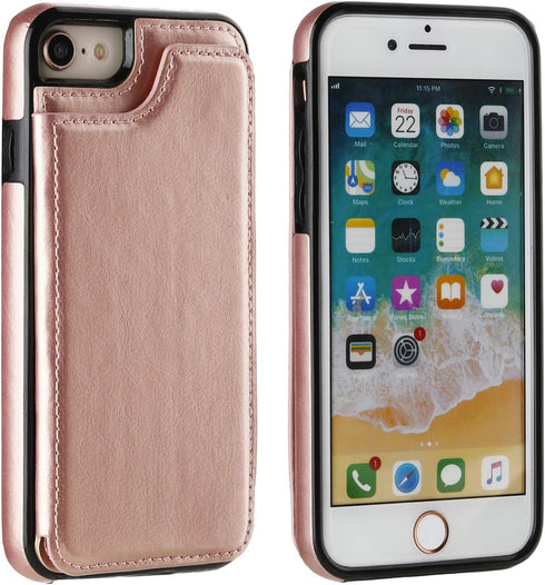 ONETOP Wallet Case for iPhone SE (2022, 2020), iPhone 7/8, Premium PU Leather, Kickstand, Card Holder, Rose Gold