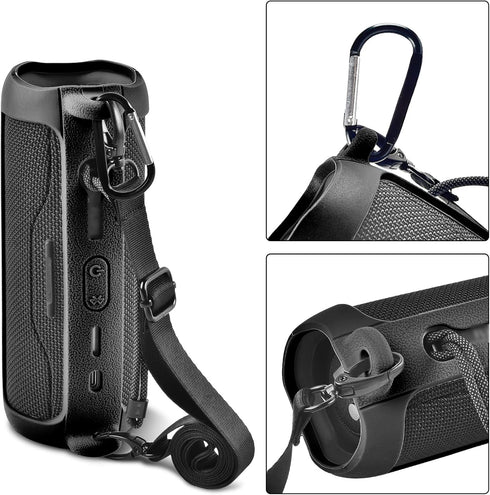 Silicone Case for JBL FLIP 6, Waterproof Portable Bluetooth Speaker Cover with Shoulder Strap and Carabiner - Black