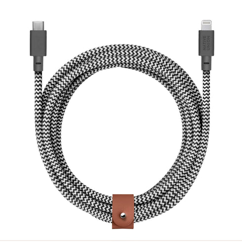 Native Union Belt Cable USB-C to Lightning 10ft, Ultra-Strong Reinforced Cable for iPhone 14, 13 and Earlier (Zebra)