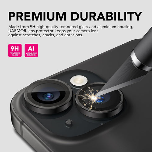UARMOR Glass HD Clear Screen & Camera Lens Protector for iPhone 15, 9H Tempered Glass with Easy Installation Kits - 3+1