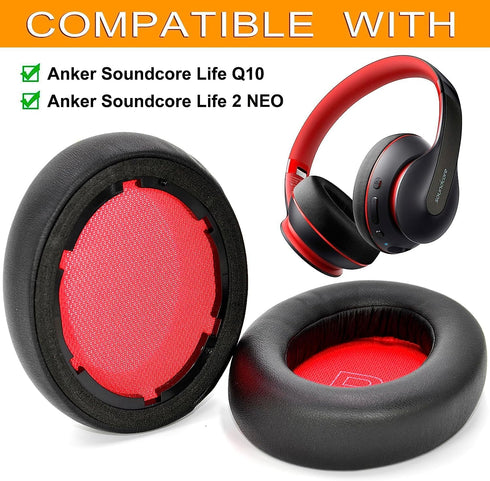 Life Q10 Ear Pads Replacement Ear Cushion Foam Soft Earpads Compatible with Anker Soundcore Life Q10 / Q10 BT Headphones Ear Cushion (Black/Red)