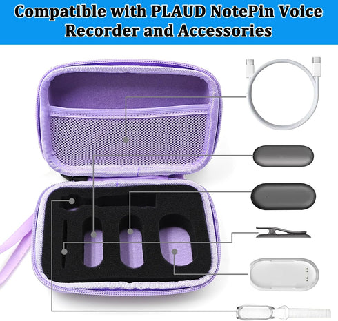 LeoTube Protective Case for PLAUD NotePin Voice Recorder - Custom Fit Foam Holds All Accessories, Waterproof