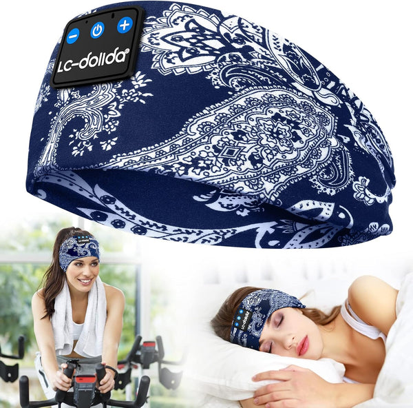 LC-dolida Sleep Headphones Bluetooth Headband, Wireless Sleeping Headphones with Thin HD Stereo Speakers, Perfect for