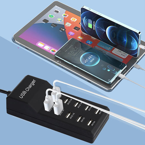 50W USB Charging Station with 10-Port Smart USB Ports for Multiple Devices - Family-Sized for iPhone 15/14/13 Black