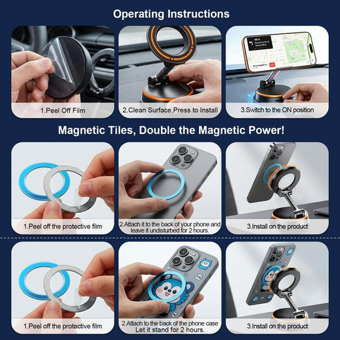 Uprosdik 3000gf 360 17/16/15 Magnetic Car Phone Holder, MagSafe Suction, Adjustable Zinc Alloy Mount