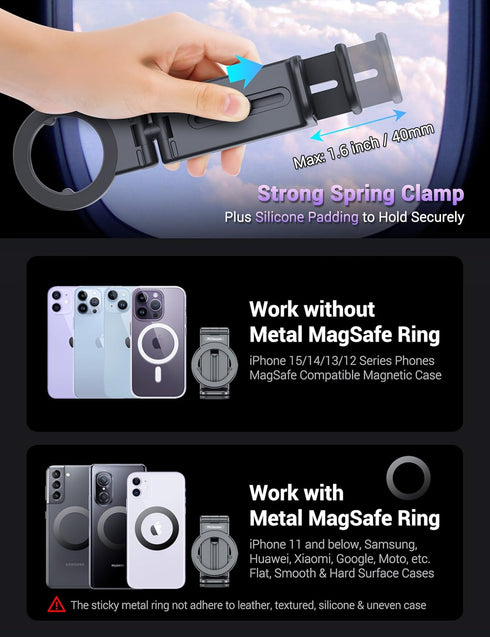 PROfezzion Airplane Travel Essentials, Magnetic Phone Holder for MagSafe, Compatible with iPhone 15, 14, 13, 12