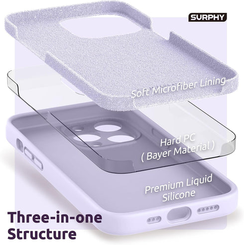 SURPHY Liquid Silicone Case for iPhone 13 Pro (6.1", 2021) - Light Lavender, with Screen Protector & Camera Protection.