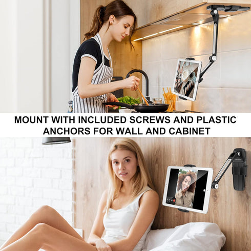 iPad Wall Mount by AboveTEK, 3 in 1 Highflex 360° Under Cabinet Mount for Kitchen, Fits 4.7" to 13.5" iPad